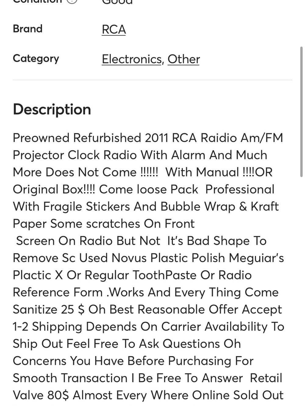 Preowned 2011 Refurbished RCA Digital Projection Alarm Clock Radio - Silver . - Picture 12 of 14